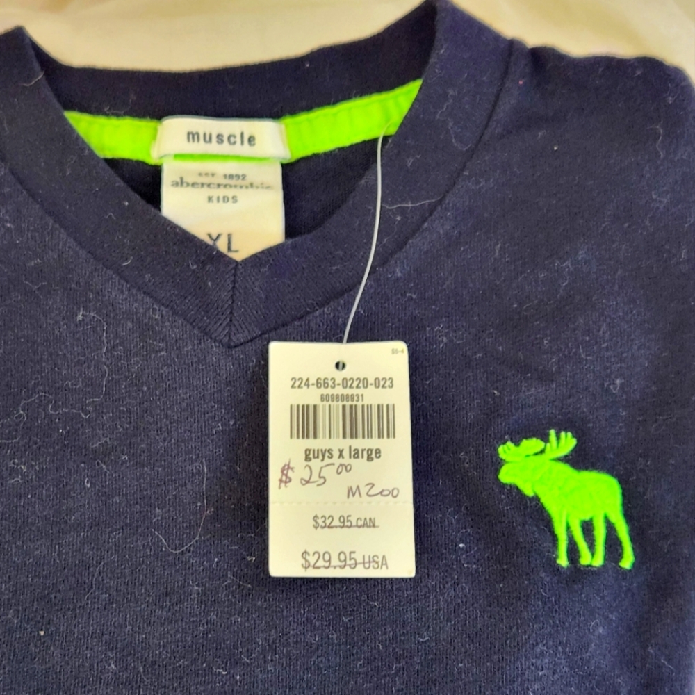 Abercrombie Kids Navy Sweater with Neon Green Moose
